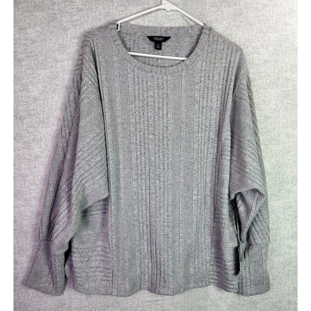 NWT Simply Vera Wang Gray Dolman Sleeve Relaxed Ribbed Knit Sweater Women’s XL
